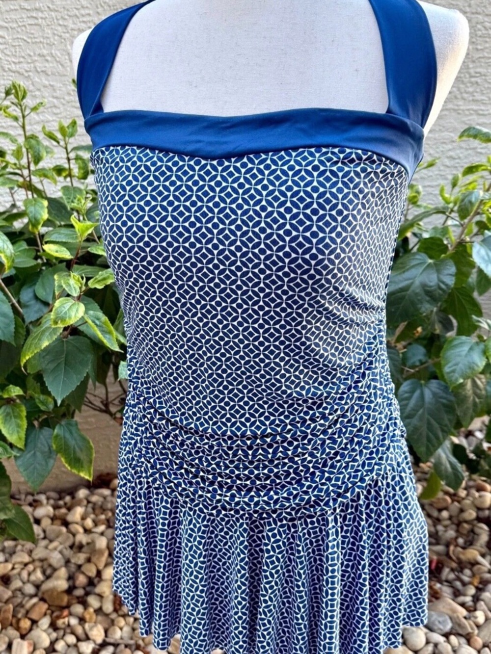 Suddenly Slim by Catalina Blue & White Swimdress XL 16-18